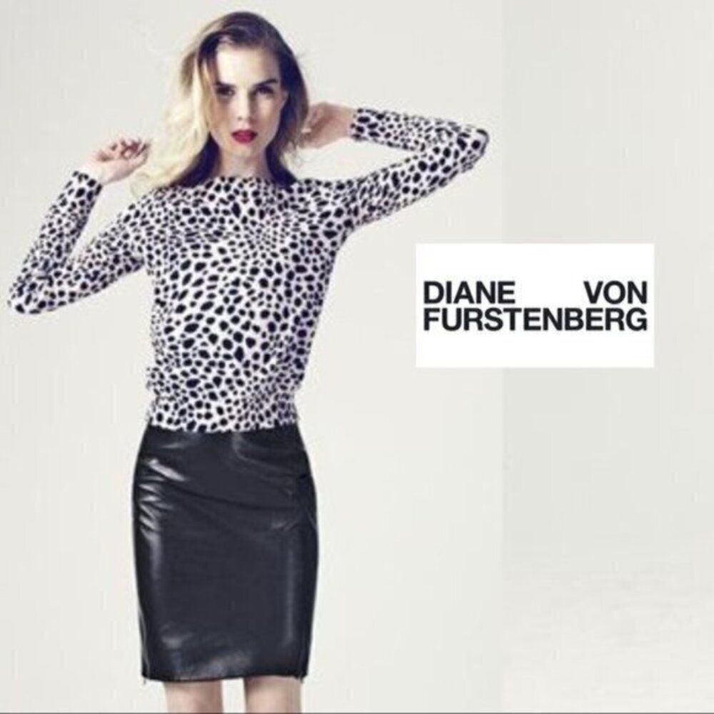 Diane Von Furstenberg Medium Leopard Sweater Top Tinkit Brown Black Tan Pullover
